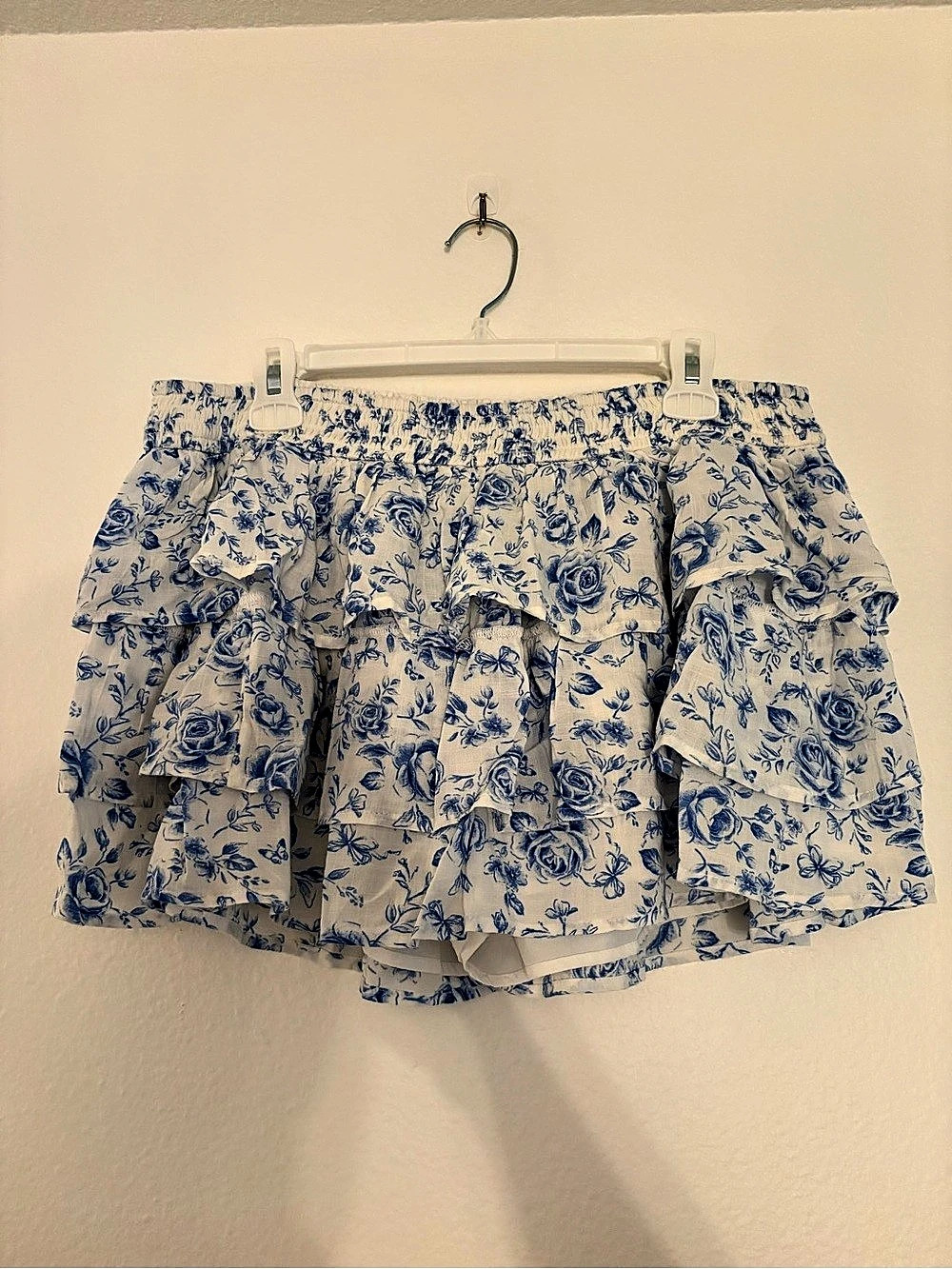 Hollister Tiered Ruffle Mini Skort Blue & White XL NWT